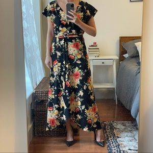 Sanctuary Black Floral Maxi Wrap Dress